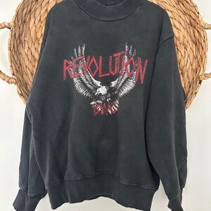 Anine Bing Revolution Graphic Black Eagle Mock Neck Sweatshirt | Small